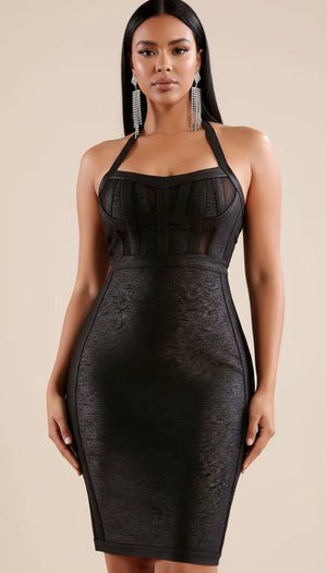 Robe Corset Simili Cuir Noir Scintillant - Vue principale