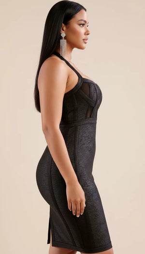 Robe Corset Simili Cuir Noir Scintillant - Vue profil