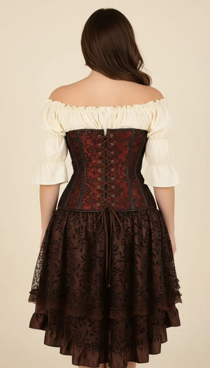 Robe Corset Steampunk Brocard Brun - Vue dos
