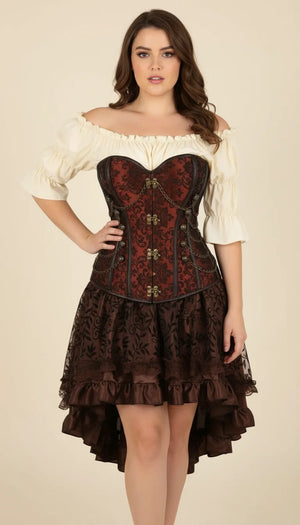 Robe Corset Steampunk Brocard Brun - Vue principale