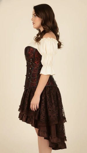 Robe Corset Steampunk Brocard Brun - Vue profil
