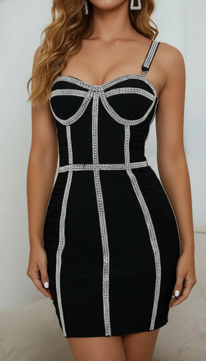 Robe Corset Strassée Noire - Vue face