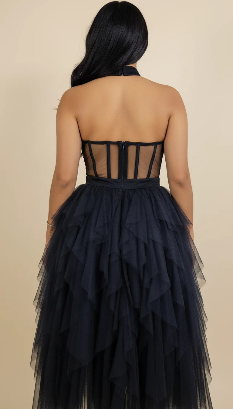 Robe Corset Tulle Transparente Noire - Vue dos