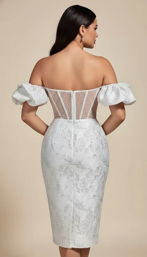 Robe Corset Volants Brocart Blanc - Vue dos