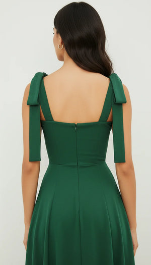 Robe Corsetée Bretelles Nouées Vert Émeraude - Vue dos
