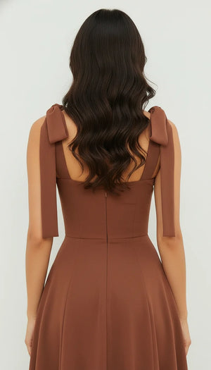 Robe Corsetée Bretelles Nœuds Cannelle - Vue dos