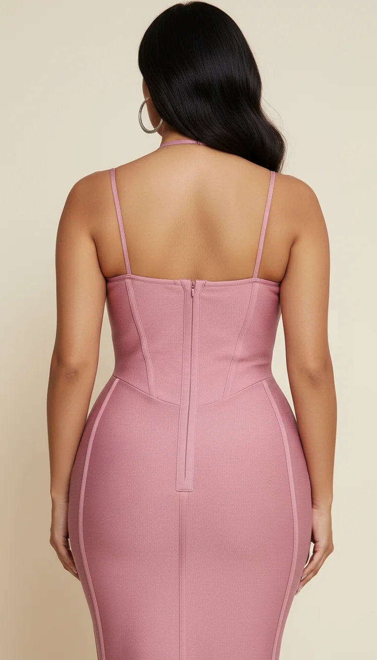 Robe Corsetée Bretelles Rose Poudré - Vue dos