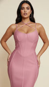 Robe Corsetée Bretelles Rose Poudré
