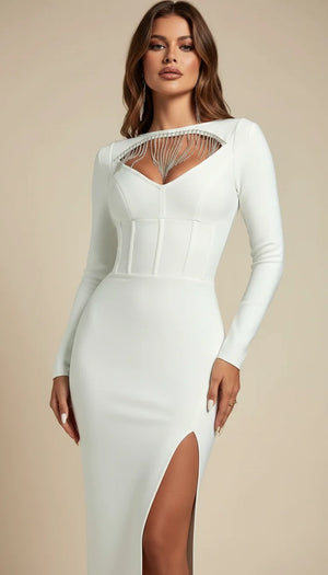 Robe Corsetée Fendue Franges Dos - Vue principale