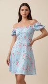 Robe Corsetée Fleurie Bleu Ciel