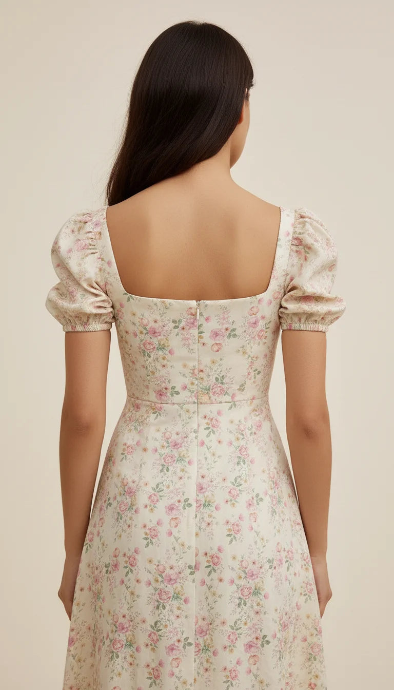 Robe Corsetée Fleurie Ivoire Fendue - Vue dos