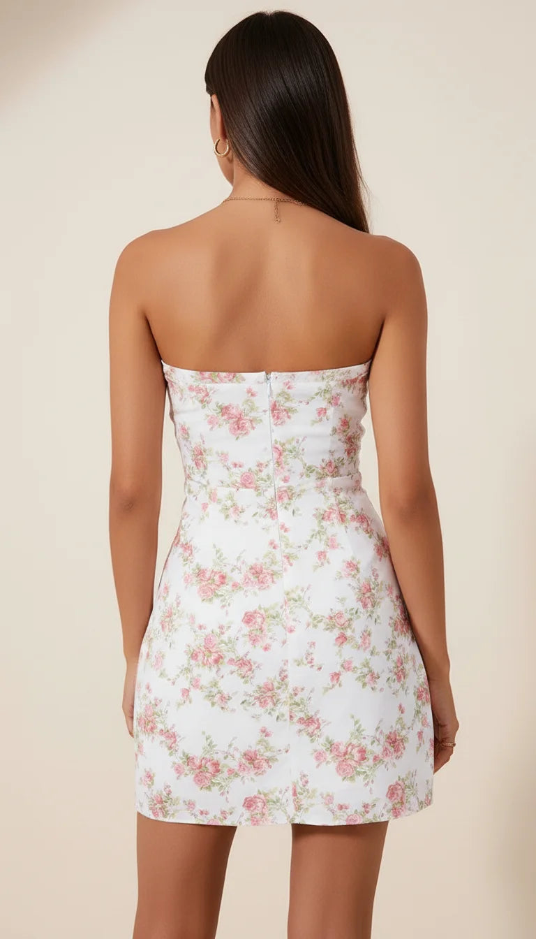 Robe Corsetée Fleurie Roses Poudrées - Vue dos
