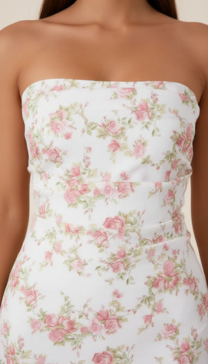 Robe Corsetée Fleurie Roses Poudrées - Vue face
