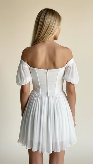 Robe Corsetée Manches Bouffantes Blanc Pur - Vue dos
