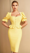 Robe Corsetée Manches Bouffantes Jaune Mimosa