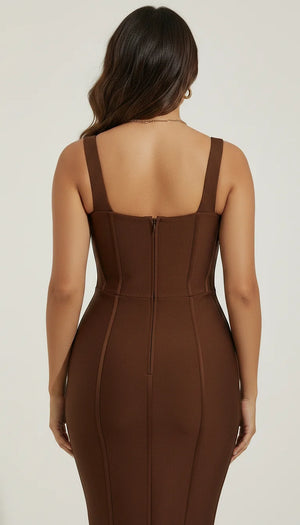 Robe Corsetée Midi Sculptante Chocolat - Vue dos