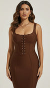 Robe Corsetée Midi Sculptante Chocolat
