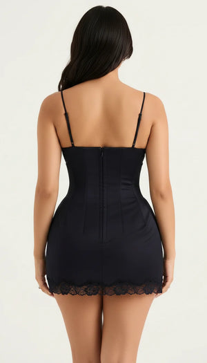 Robe Corsetée Satin Bleu Nuit - Vue dos