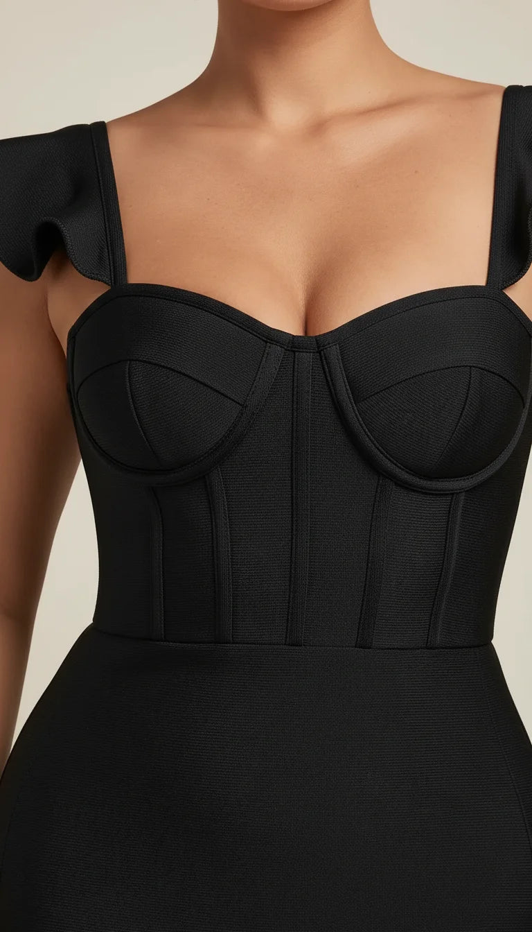 Robe Corsetée Volants Bandage Noire - Vue face