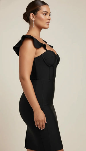 Robe Corsetée Volants Bandage Noire - Vue profil