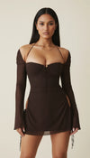 Robe Courte Bustier Chocolat Manches Longues