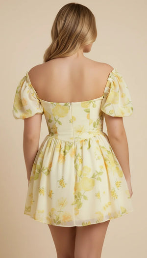 Robe Courte Corsetée Jaune Fleurie - Vue dos