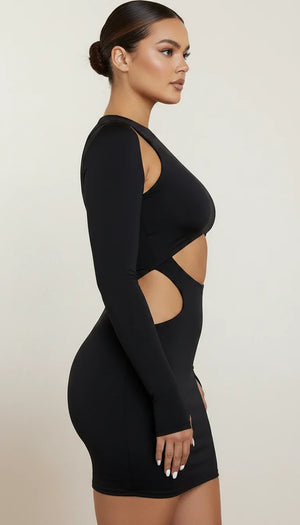 Robe Courte Découpes Noire - Vue profil