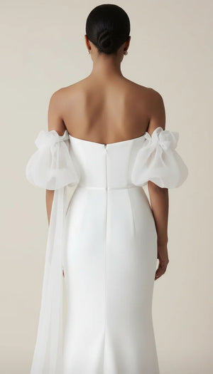 Robe de Mariée Épaules Dénudées Organza Blanc Pur - Vue dos