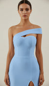 Robe Fourreau Asymétrique Bleu Ciel