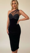 Robe Fourreau Asymétrique Velours Noir Scintillant