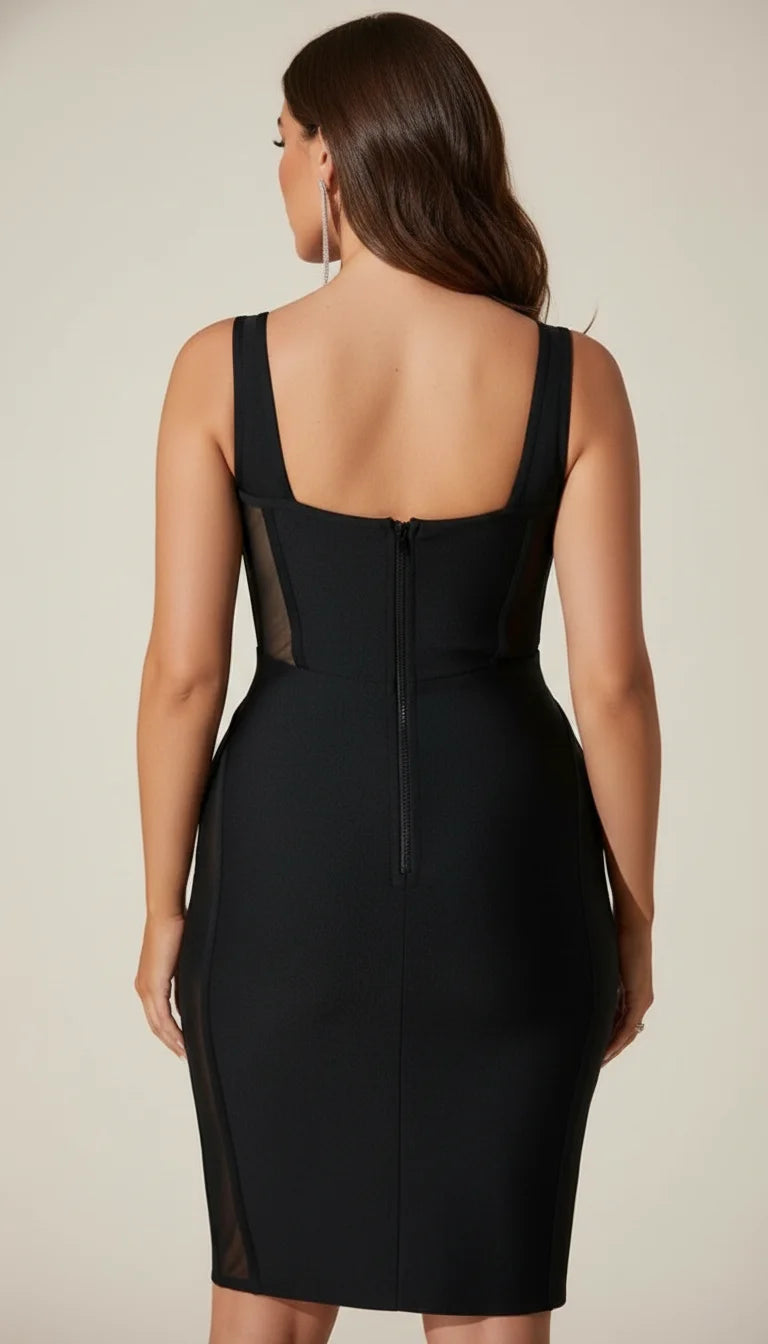 Robe Fourreau Corset Mesh Noir - Vue dos