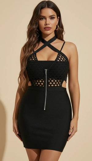 Robe Fourreau Halter Résille Noire - Vue principale