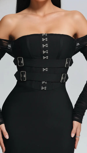 Robe Fourreau Noire Manches Mesh - Vue face