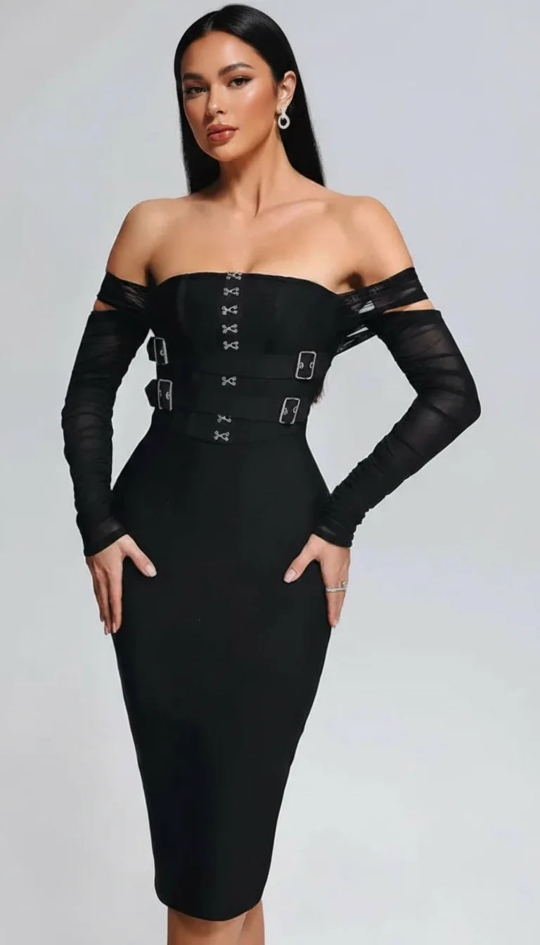 Robe Fourreau Noire Manches Mesh - Vue principale