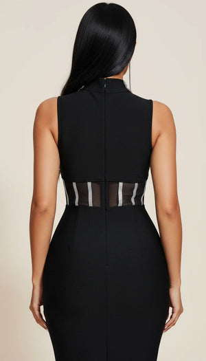 Robe Fourreau Noire Strass Résille - Vue dos