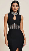 Robe Fourreau Noire Strass Résille