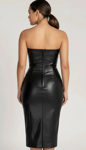 Robe Fourreau Simili Cuir Noir - Vue dos