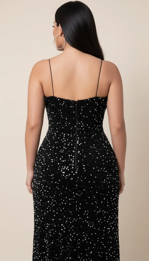 Robe Longue Pailletée Asymétrique Noire - Vue dos