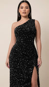 Robe Longue Pailletée Asymétrique Noire