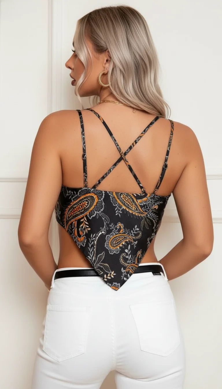 Top Bustier Paisley Noué Noir - Vue dos