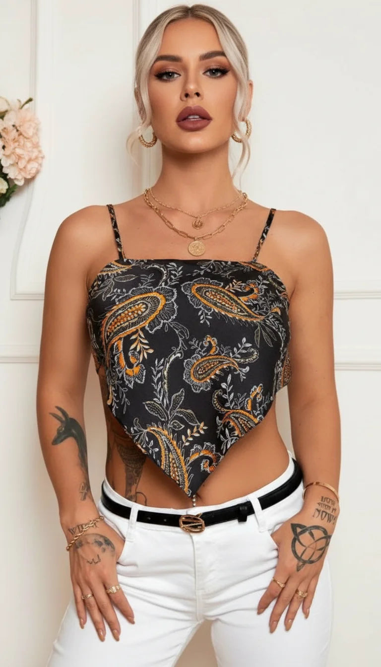 Top Bustier Paisley Noué Noir