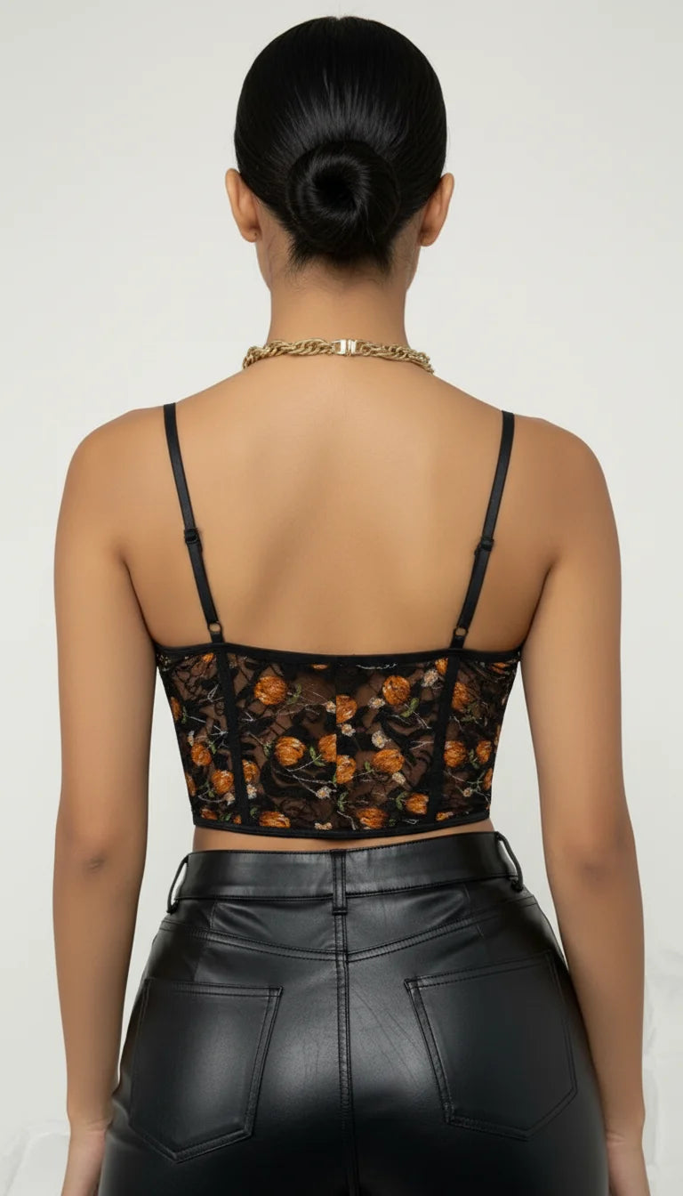 Top Bustier Résille Fleurs Orange - Vue dos