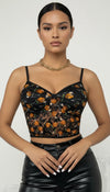 Top Bustier Résille Fleurs Orange