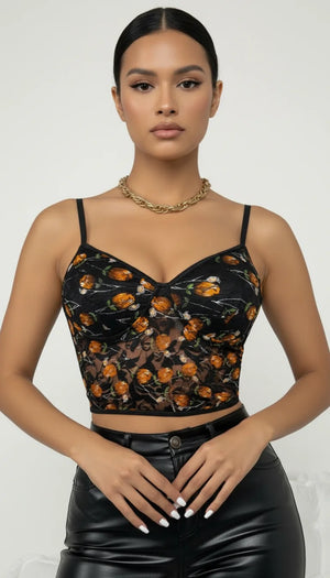 Top Bustier Résille Fleurs Orange - Vue principale