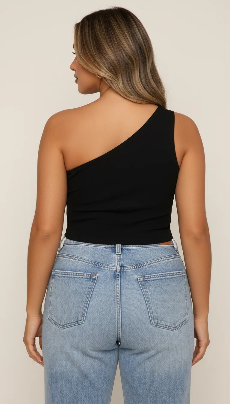 Top Corset Asymétrique Noir - Vue dos