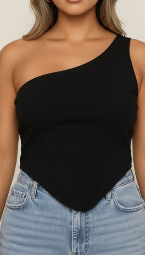 Top Corset Asymétrique Noir - Vue face