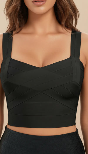Top Corset Bandage Noir - Vue face