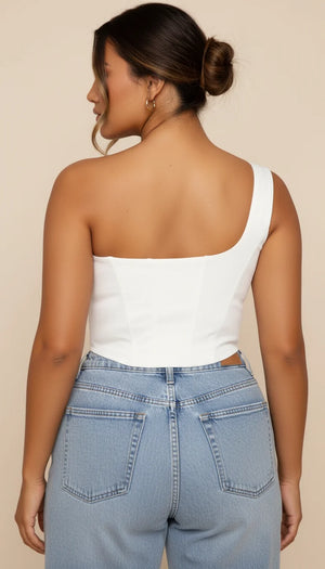Top Corset Blanc Asymétrique Structuré - Vue dos