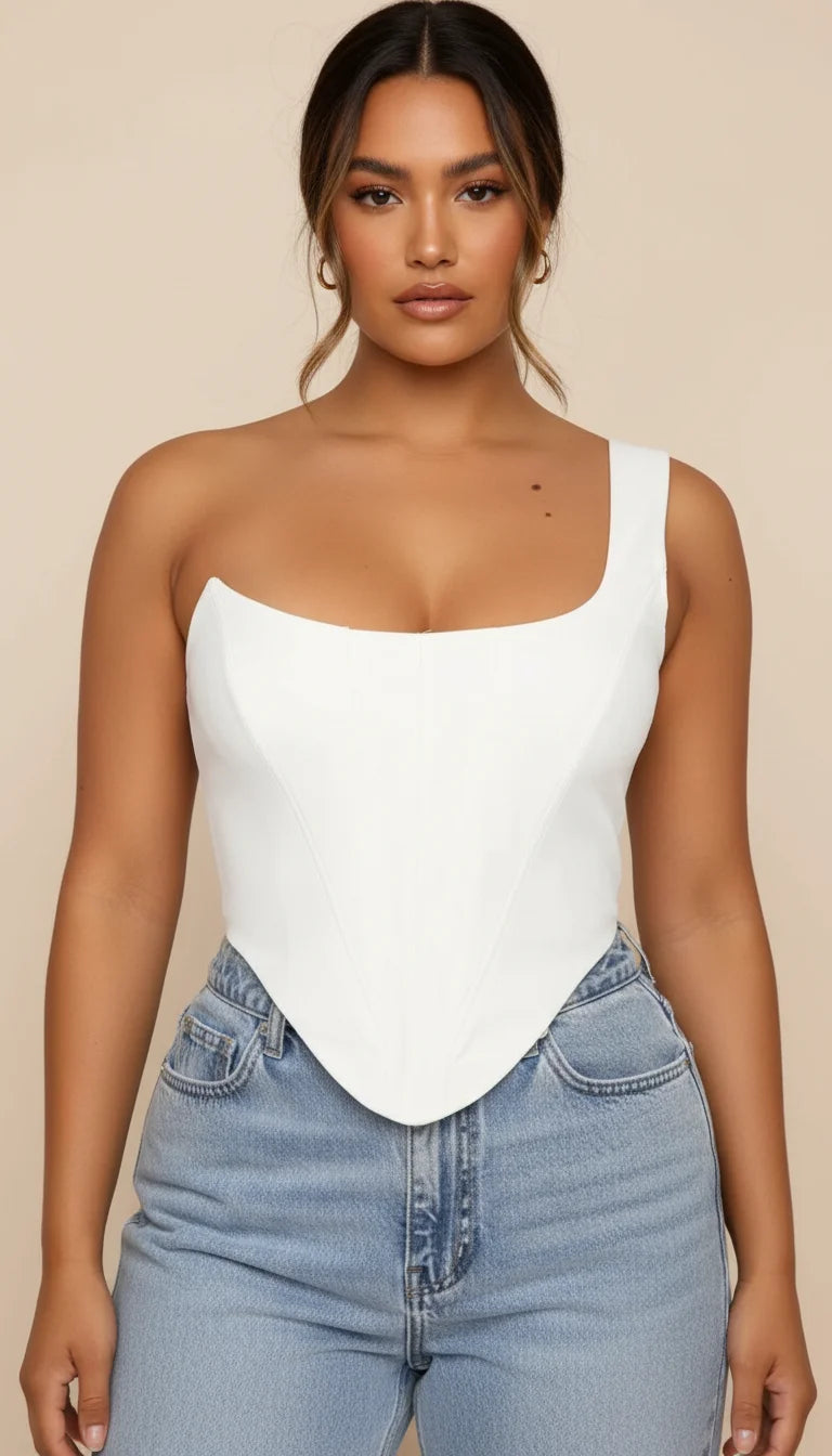 Top Corset Blanc Asymétrique Structuré - Vue principale