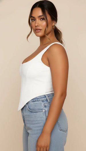 Top Corset Blanc Asymétrique Structuré - Vue profil